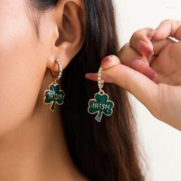 Hoop Earrings Green Leaves Zirconia Clover For Women Fashion Jewellery Light Luxury Minimalist Accessories