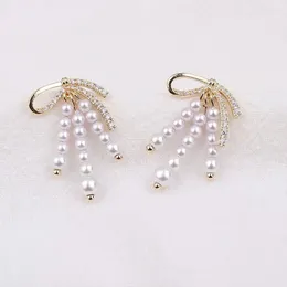 Stud Earrings Korean Style 2024 Pearl Copper Niche Forest Sweet Bow Zirconia Charm Beads Items