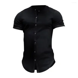 Men's Casual Shirts Slim Fit Men Shirt Breathable Stand Collar Summer Single-breasted Cardigan In Solid Colour Soft For Comfort
