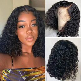 8-14 Inch Glueless Wigs Human Hair Pre Plucked 4x4 Lace Closure Bob Deep Wave Curly Front