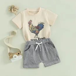 Clothing Sets Baby Boy Girl Summer Clothes Free Range Rooster Short Sleeve Shirt Solid Shorts Set Chicken Lover Gift Toddler Outfit