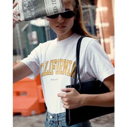 24 Early Spring New Niche Sports&rich Yellow Letter Printed Cotton Sports Women's Short Sleeved T-shirt