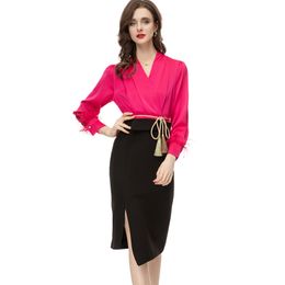 Women's Runway Dresses Sexy V Neck Long Sleeves Ruched Asymmetrical Color Block Elegant Fashion Vestidos