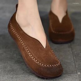 Casual Shoes Faux Suede Leather Ballet Flats Women's Round Toe Loafers Woman V Cut Flat Female Brown Moccasins Ladies Slip On