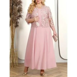 Sets Plus Size Clothing 2023 Autumn New 2pcs Dress Panel Embroidered Top Coat Lace Cocktail Elegant Party Dresses Temperament