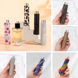 Storage Bottles 10ml Rhinestone Perfume Bottle Glass Liner Mini Rotating Spray Leopard Print Fine Mist Refillable