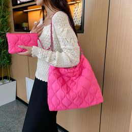 Evening Bags Women Quilted Tote Bag Soft Shouder Solid Colour Bucket Large Capacity With Small Purse Commuting