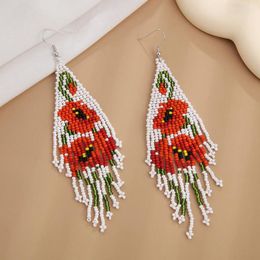 Dangle Earrings Rice Bead Flowers Originality Bohemia Hand Knitting Alloy Tassel Cactus Design Fashion Simple Beaded