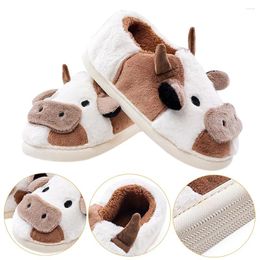 Slippers Unisex Cartoon Cow Anti-Skid Flat Thermal Comfortable Funny Fluffy Shoes Outdoor Couple