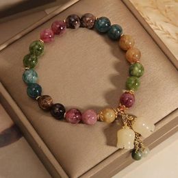 Strand Faux Bead Bracelet Natural Elegant Vintage Flower Pendant With Tourmaline For Women Well-being