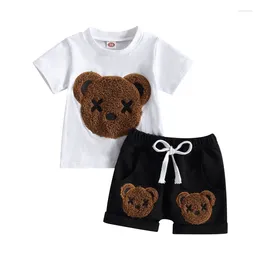 Clothing Sets Toddler Baby Boy Shorts Set Cartoon Animal Bear Short Sleeve T-Shirt Top Drawstring Pants 2Pcs Summer Outfit