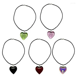 Pendant Necklaces Necklace Big Love-Heart Charm Clavicle Chain Punk Black Rope Glass Choker Birthday Ornament