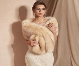 Wraps Jackets Women Faux Fur Capes Champagne Wedding Bolero Stole Shawl Bridal Jacket Formal Party Shrug Cape De Mariage1431154