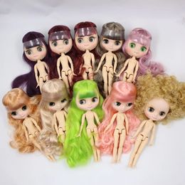 middie blyth doll joint body 27 kind of color hair 20cm nude with white skin matte face and handset as gift 240307