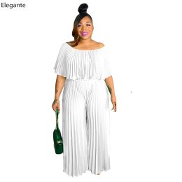 bottoms Plus Size Pleats Pants Jumpsuit Women Elegant Slash Neck Short Sleeves Loose Casual Rompers 3XL 4XL Drop Shipping Party Bodysuit