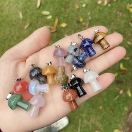 Natural Stone Carved 20x15mm Mushroom charms rose Quartz Chakras Crystal Tiger Eye Pendant Charms For DIY Jewelry Making Necklace