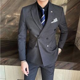 Suits Men Suits Double Breasted 2021 Latest Design Groom Wedding Stage Tuxedos Best Costume Homme Slim Fit Business Social 3 Pieces