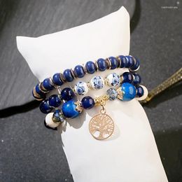 Link Bracelets Bohemia Summer Tree Of Life Pendents Bracelet Femme Charm Blue Stone Beads Bracelets&Bangles Pulseras Mujer