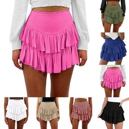 Skirts Ruffled Dancing Mini Skirt For Women High Waist Double Layer Solid Color Performance Underskirt Elastic Girls Pleated