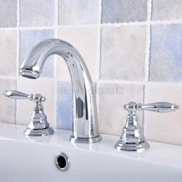 Bathroom Sink Faucets Basin Brass Polished Chrome Deck Mounted 3 Hole Double Handle And Cold Water Tap Tnf534