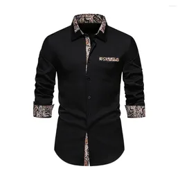 Men's Casual Shirts Collar Shirt Retro Style Spring/fall With Contrast Color Print Single-breasted Design Slim Fit Long Sleeve Business