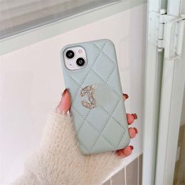 14 Pro Iphone Max Designer Puffy Phone Case For Apple 15 Plus 13 12 Pebbled PU Leather Diamond Pattern Mobile Half-Body Back Cover Coque Fundas Mint Green