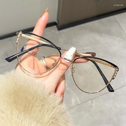 Sunglasses Frames Stylish Cat Eye With Diamond Metal Glasses Frame For Optical Myopia Elegant Anti Blue Light 2024