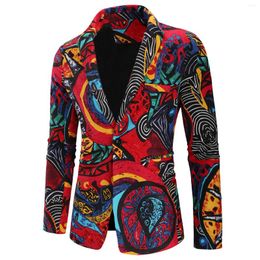 Men's Suits Stylish Men Suit Coat Fashion Print One Button Temperament Colourful Pattern Lapel Blazer Slim Fit Casual Blazers