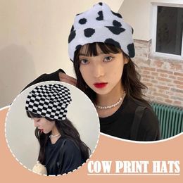 Bandanas Leopard Print Cow Knitted Hat Y2k Warm Hip Hop Unisex Elastic Beanies For Women Men Outdoor Sports Windproof Cap Accessorie P9g3