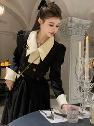 Spring Elegant 2 Piece Sets Womens Vintage Black Blazer Skirts Suit Femme Outfits Autumn Korean Fashion y2k Clothes 240329