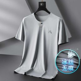 Light Luxury High-end Ice Sense Short Sleeve Mens T-shirt Summer Thin Silk Half Solid Color Slim Fit Quick Drying