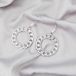 Dangle Earrings Korean Fashion Chain Shape Circular Alloy Inlaid Rhinestone Hollowed Out For Women Simple Temperament Trending Products
