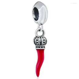 Loose Gemstones Original Red Enamel Luck Crown Corno Pendant Beads Fit 925 Sterling Silver Bead Charm Bracelet Bangle DIY Jewellery