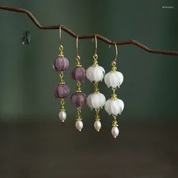 Dangle Earrings Aestheticism Literature Drop Earring For Women Small Fresh Girl Purple White Flower Student Fashion Jewellery Gifts