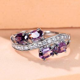 Wedding Rings Elegant Female Crystal Purple Oval Zircon Stone Engagement Ring Cute Jewellery For Women