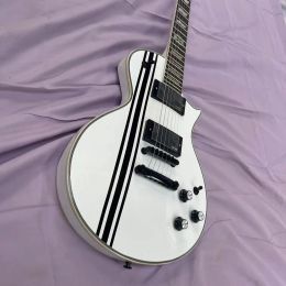 Classic 6-String Integrated Electric Guitar, White Body with Black Stripes, High Gloss, Rose Wood Fingerboard, Maple Wood Tr