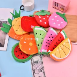 Kid's Cute Soft Plush Zipper Coin Purse Money Bag Wallet Fruit Orange Watermelon Sundry Organiser Pouch Key Earphone Storage Bag