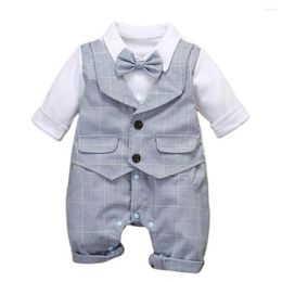 Clothing Sets 2024 Spring Vest Suit Infant Boy Gentleman Long Sleeve Romper Set Baby 3 6 9 12 18 24M Birthday Party Costume Summer Clothes