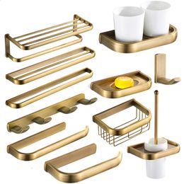 Bronze Bathroom Accessories Hardware Set Antique Brass Bath Towel Shelf WC Brush Holder Paper Roll Basket Towel Ring Coat Hooks 240312