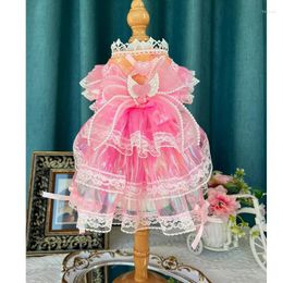 Dog Apparel Korean Sweet Fashion Laser Dazzle Pink Pet Clothes Handmade Pearl Bow Lolita Princess Dress For Small Medium Yorkshire