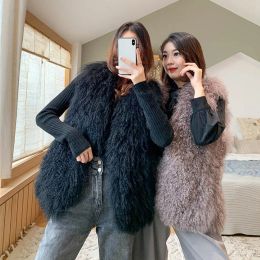 Fur New Real Sheep Fur Vest 100% Natural Mongolia Fur Gilet Pure Long Fur Genuine Fur Oversize Vest ksr801