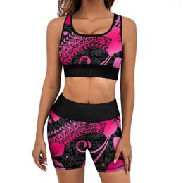 Active Sets Polynesian Custom Designed High-Waisted Fitness Suit Yoga Women's Sports Wear Seamless Shorts Underwear Two-Piece Set