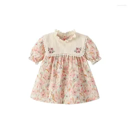Girl Dresses 2024 Baby Flower Embroidery Dress Sister Matching Korean Clothes Toddler Cotton Outfit Infant Cute Floral Frocks Vestidos