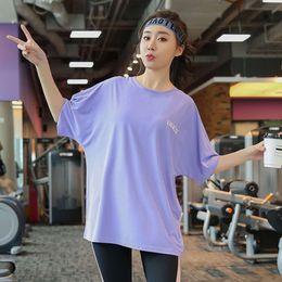 Large Size Loose Yoga Suit T-shirt for Womens Summer Short Sleeved Quick Drying Clothes Pounds Running Fat Sister Sports Top Xdjr