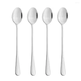 Coffee Scoops 4Pcs Silver Long Handle Tea Spoons Juice Stirring Flatware Set Stainless Steel Spoon Kitchen Drinking Cutlery