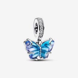 Blue Murano Glass Butterfly Dangle Charm Pandoras 925 Sterling Silver Luxury Charms Set Bracelet Making charms Designer Necklace Pendant Original Box TOP quality