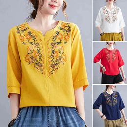 Women's Blouses Lightweight Blouse Stylish V-neck Floral Embroidered Shirt Casual Half Sleeve Pullover Top With Loose Fit For Women