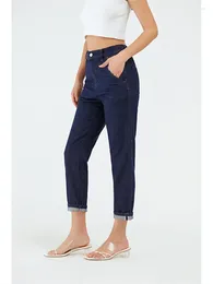 Women's Jeans Ladies Solid Color Tapered Denim Pants Elastic Waist Ankle-Length Temperament Slim 2024 Spring