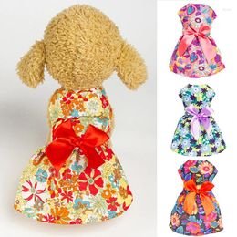 Dog Apparel Summer Floral Princess Dresses For Small Dogs Chihuahua Yorks Cute Sweet Thin Sleeveless Bow Skirt Pet Puppy Clothing