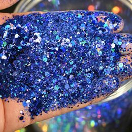 50g Holographic Mixed Hexagon Shape Chunky Irediscent Nail Art Glitter Flakes Laser Sparkly Sequins Slices Decoration 240313